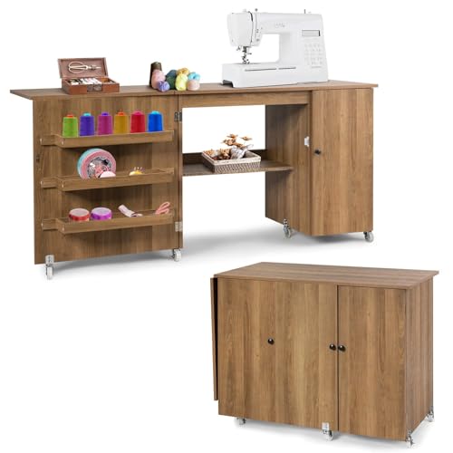 COSTWAY Nähschrank klappbar 158 x 50 x 75 cm mit Türschrank