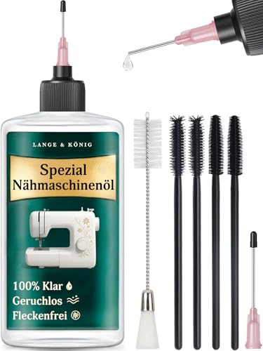 Lange & König Nähmaschinenöl-Set 100 ml mit Dosierspitzen und Bürsten